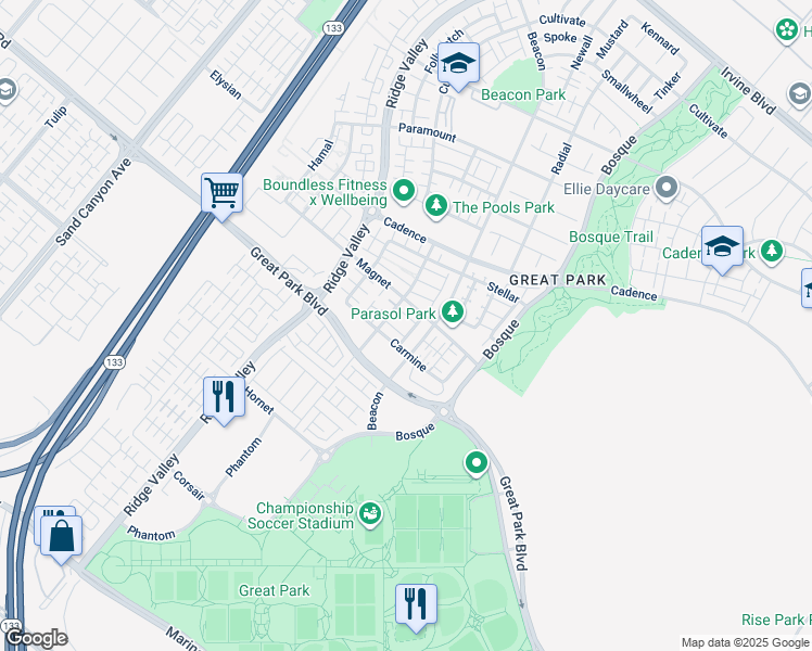 map of restaurants, bars, coffee shops, grocery stores, and more near 184 Terrapin in Irvine