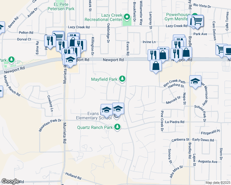 map of restaurants, bars, coffee shops, grocery stores, and more near 30312 Carob Tree Circle in Menifee