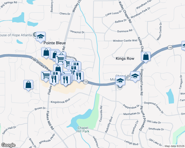 map of restaurants, bars, coffee shops, grocery stores, and more near 4148 Pinehurst Valley Dr in Decatur