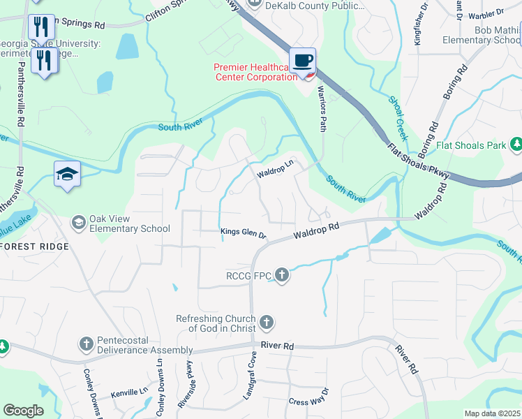 map of restaurants, bars, coffee shops, grocery stores, and more near 3187 Kingswood Glen in Decatur
