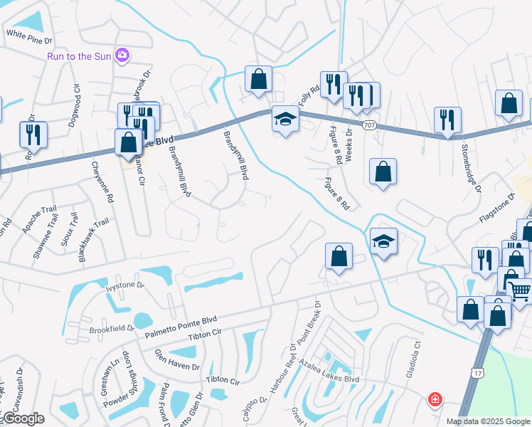 map of restaurants, bars, coffee shops, grocery stores, and more near 441 Stone Mill Drive in Myrtle Beach