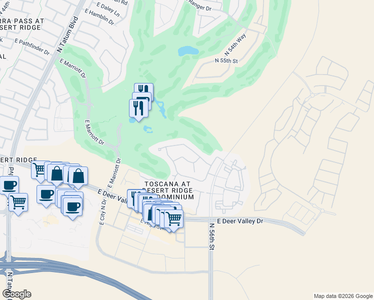 map of restaurants, bars, coffee shops, grocery stores, and more near 21320 North 56th Street in Phoenix