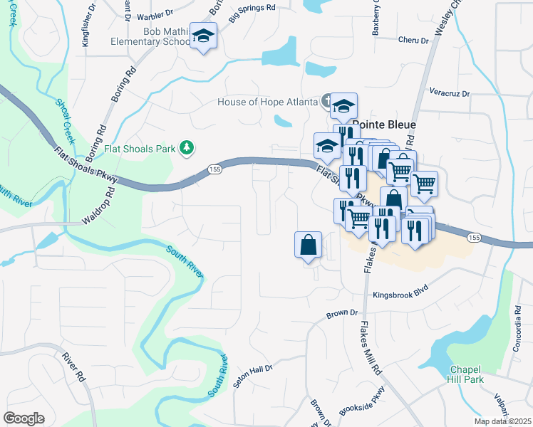 map of restaurants, bars, coffee shops, grocery stores, and more near 3575 Hancock View in Decatur