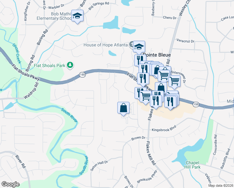 map of restaurants, bars, coffee shops, grocery stores, and more near 3484 Shepherds Path in Decatur