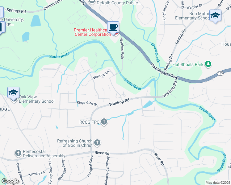 map of restaurants, bars, coffee shops, grocery stores, and more near 3469 Blazing Pine Path in Decatur