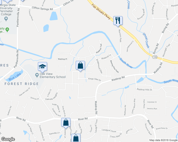 map of restaurants, bars, coffee shops, grocery stores, and more near 3162 Kings Glen Trail in Decatur