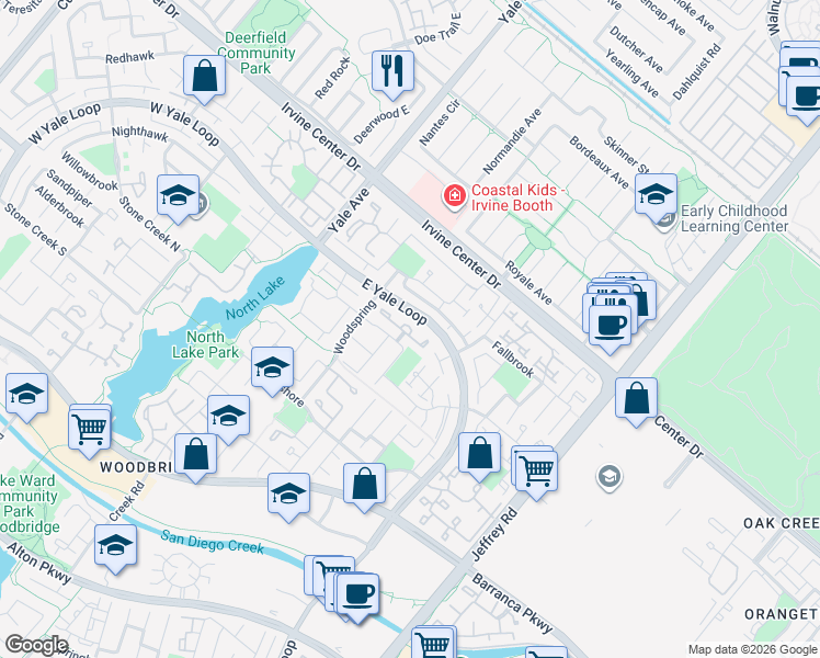 map of restaurants, bars, coffee shops, grocery stores, and more near 19 Willowgrove in Irvine