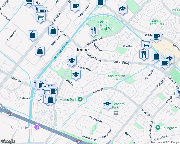 map of restaurants, bars, coffee shops, grocery stores, and more near 11 Capobella in Irvine