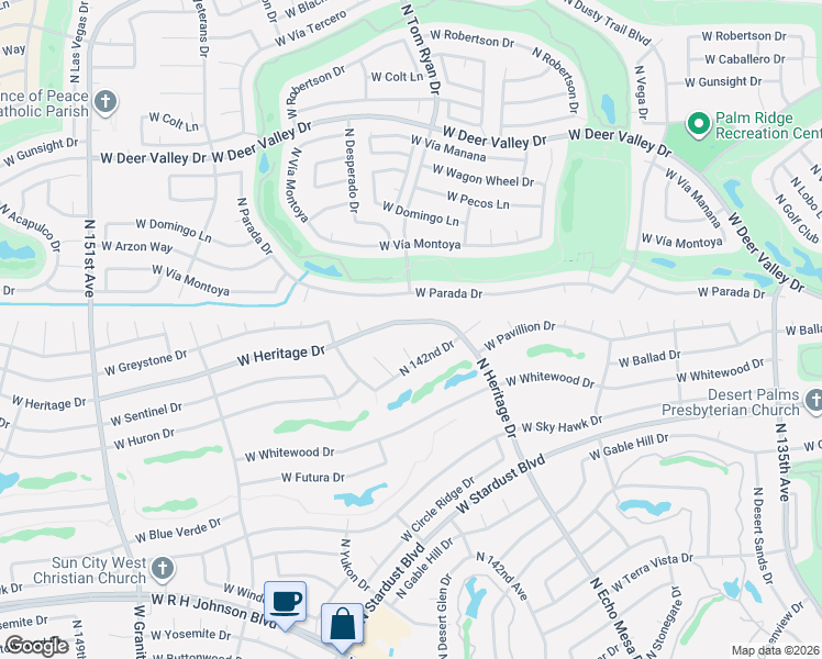 map of restaurants, bars, coffee shops, grocery stores, and more near 21626 North Royal Court in Sun City West