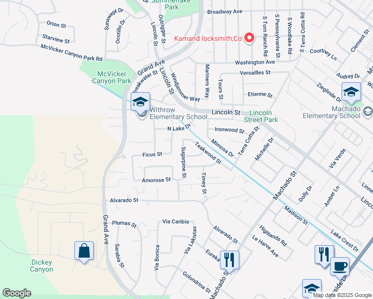 map of restaurants, bars, coffee shops, grocery stores, and more near 30050 Sugarpine Street in Lake Elsinore