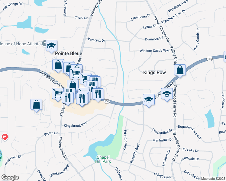 map of restaurants, bars, coffee shops, grocery stores, and more near 4147 Pinehurst Valley Drive in Decatur