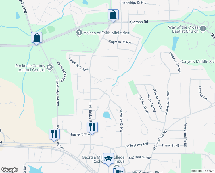 map of restaurants, bars, coffee shops, grocery stores, and more near 1044 Laurel Court in Conyers