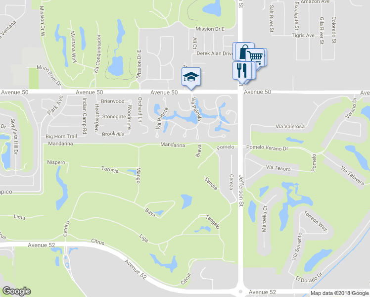 map of restaurants, bars, coffee shops, grocery stores, and more near 79715 Mandarina in La Quinta