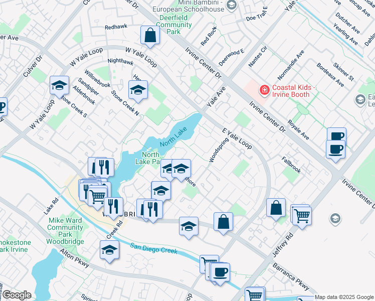 map of restaurants, bars, coffee shops, grocery stores, and more near 24 Woodgrove in Irvine