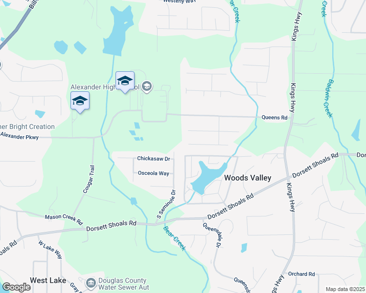 map of restaurants, bars, coffee shops, grocery stores, and more near 6351 Fairoaks Place in Douglasville