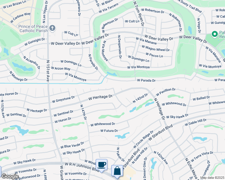 map of restaurants, bars, coffee shops, grocery stores, and more near 14405 West Greystone Drive in Sun City West