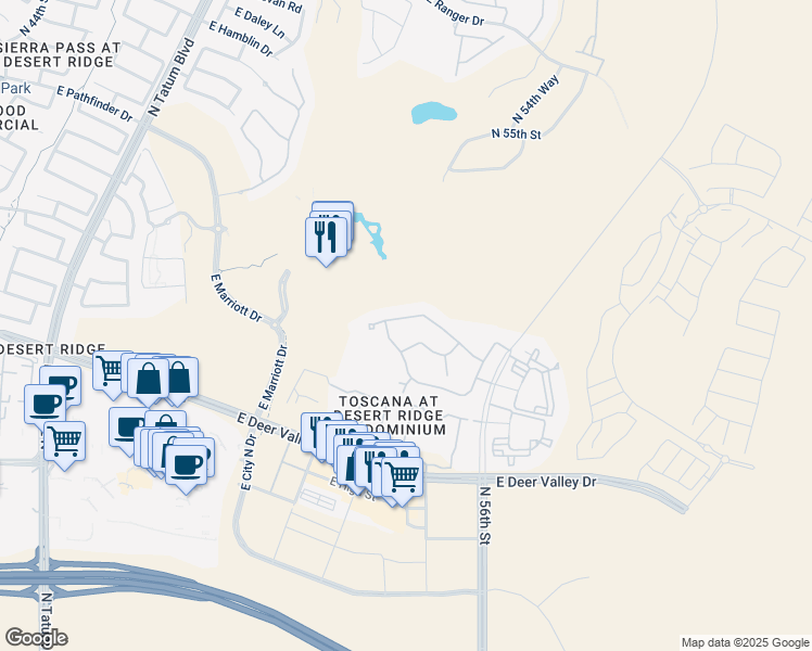 map of restaurants, bars, coffee shops, grocery stores, and more near 21320 56th Street in Phoenix