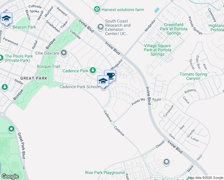 map of restaurants, bars, coffee shops, grocery stores, and more near 750 Benchmark in Irvine