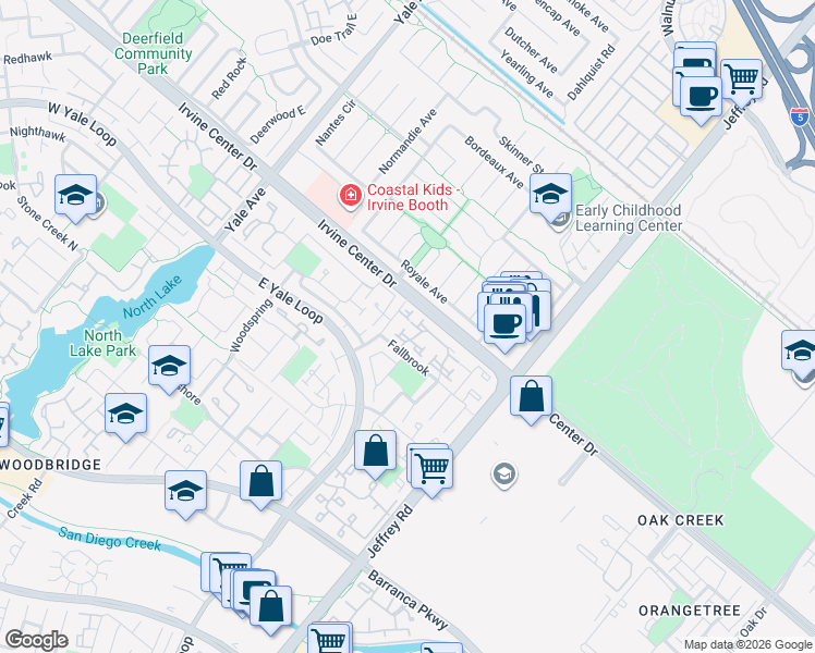 map of restaurants, bars, coffee shops, grocery stores, and more near 19 Ashbrook in Irvine