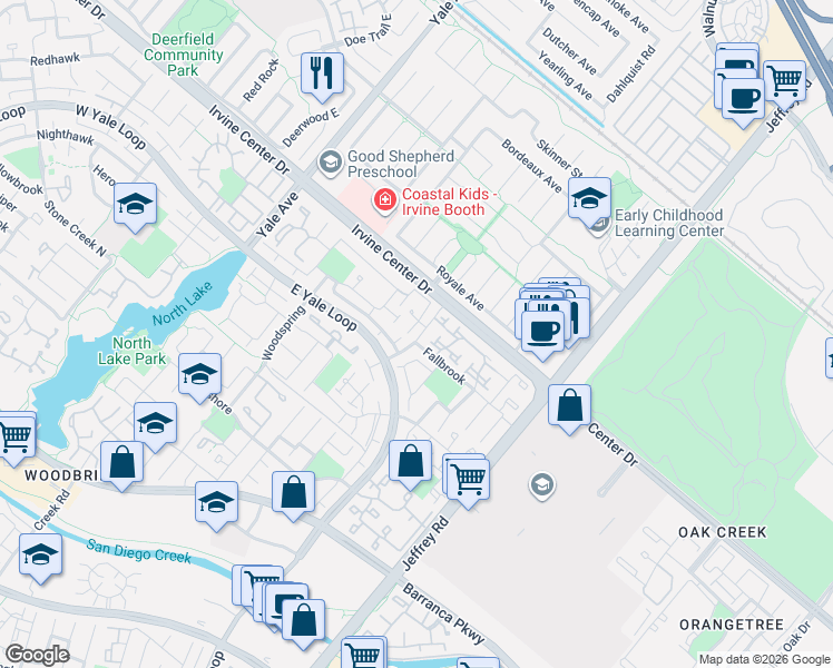 map of restaurants, bars, coffee shops, grocery stores, and more near 3 Alderwood in Irvine