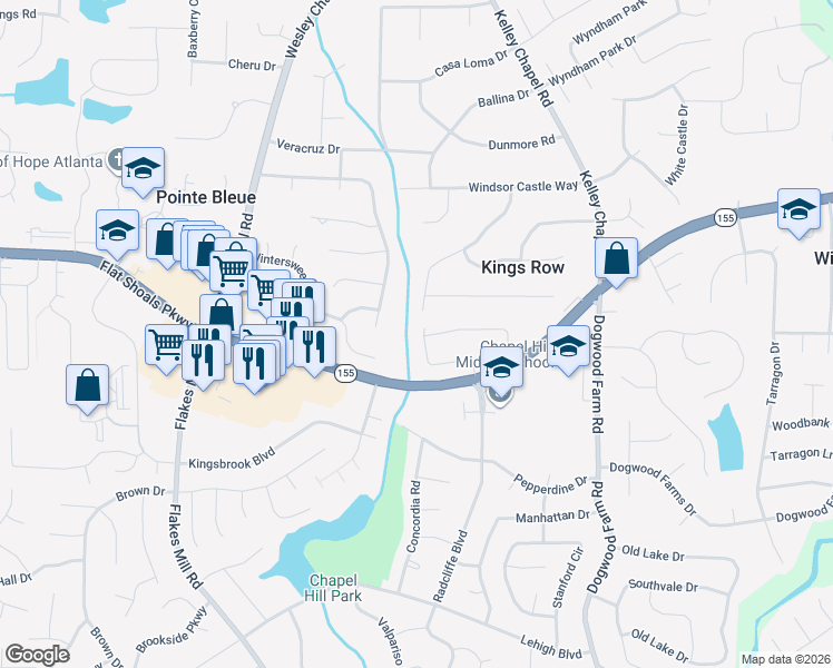 map of restaurants, bars, coffee shops, grocery stores, and more near 4061 Chapel Mill Bend in Decatur