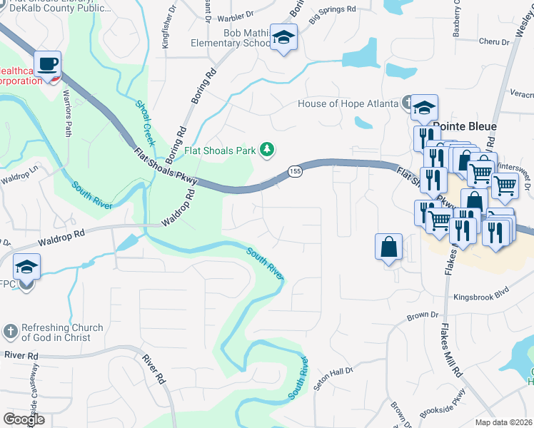 map of restaurants, bars, coffee shops, grocery stores, and more near 3499 Cherry Tree Court in Decatur