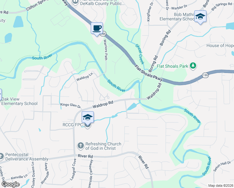 map of restaurants, bars, coffee shops, grocery stores, and more near 3589 Waldrop Road in Decatur