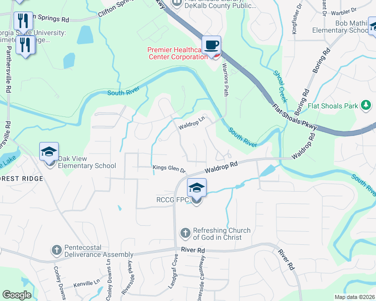 map of restaurants, bars, coffee shops, grocery stores, and more near 3202 Kingswood Place in Decatur