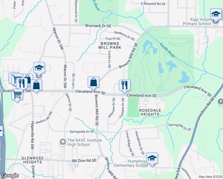 map of restaurants, bars, coffee shops, grocery stores, and more near in Atlanta