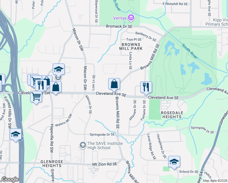 map of restaurants, bars, coffee shops, grocery stores, and more near in Atlanta
