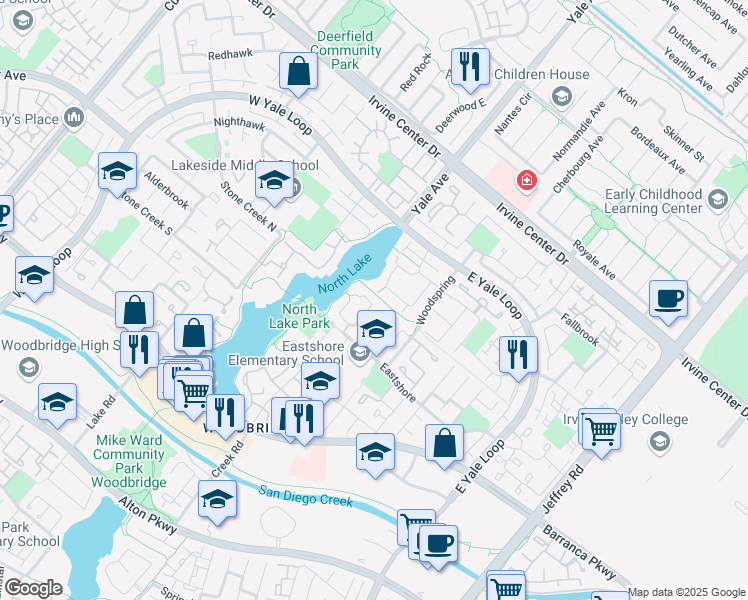 map of restaurants, bars, coffee shops, grocery stores, and more near 24 Woodgrove in Irvine