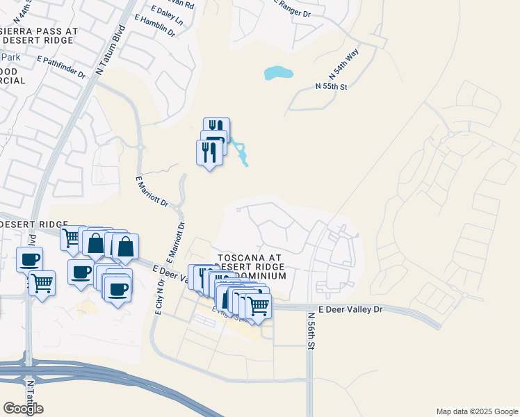 map of restaurants, bars, coffee shops, grocery stores, and more near 21320 56th Street in Phoenix