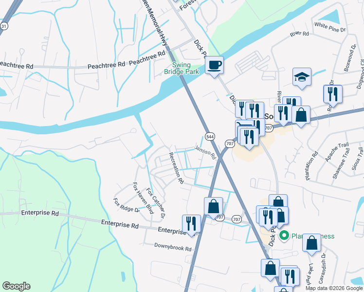 map of restaurants, bars, coffee shops, grocery stores, and more near 46 Jamiso Road in Myrtle Beach