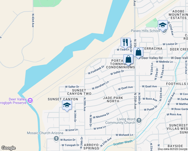 map of restaurants, bars, coffee shops, grocery stores, and more near 3738 West Melinda Lane in Glendale
