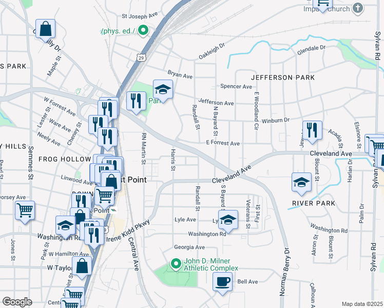 map of restaurants, bars, coffee shops, grocery stores, and more near 1365 Carnegie Avenue in East Point