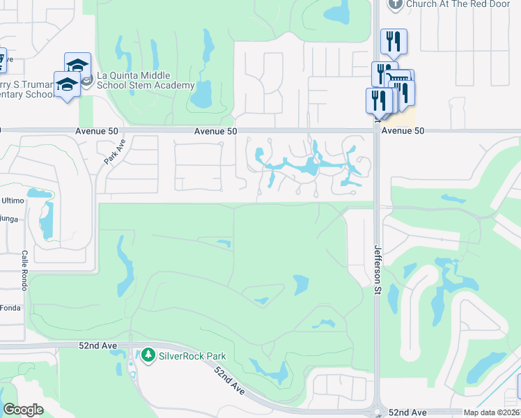 map of restaurants, bars, coffee shops, grocery stores, and more near 79585 Mandarina in La Quinta
