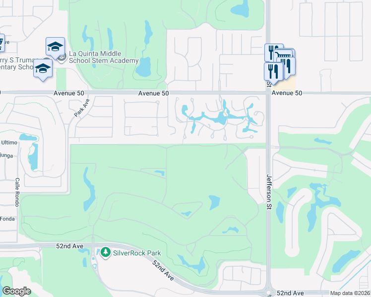 map of restaurants, bars, coffee shops, grocery stores, and more near 79585 Mandarina in La Quinta