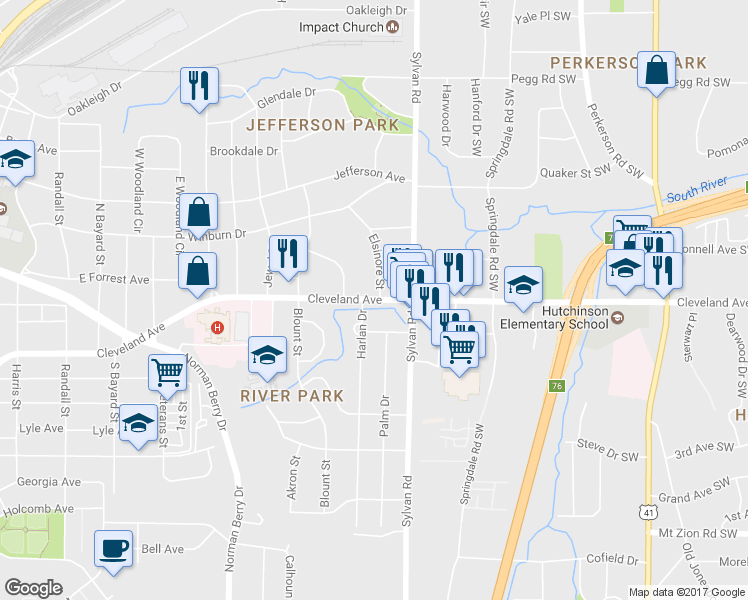map of restaurants, bars, coffee shops, grocery stores, and more near 926 Cleveland Avenue in East Point