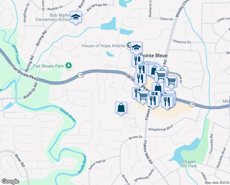 map of restaurants, bars, coffee shops, grocery stores, and more near 3484 Shepherds Path in Decatur