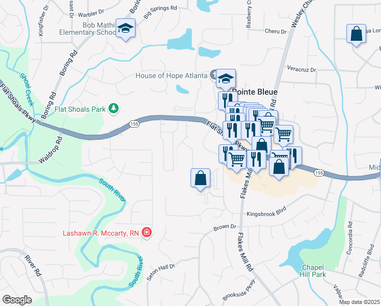 map of restaurants, bars, coffee shops, grocery stores, and more near 3486 Shepherds Path in Decatur