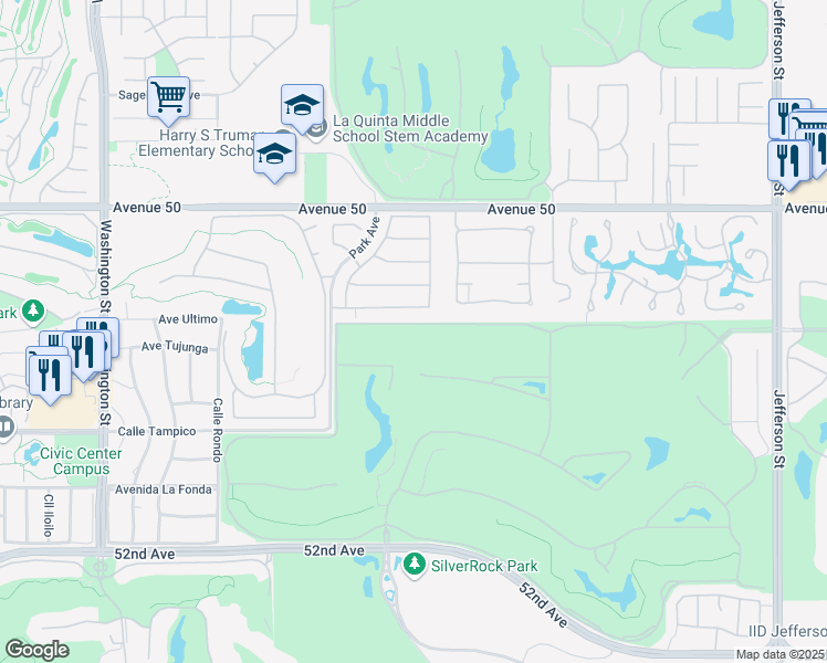 map of restaurants, bars, coffee shops, grocery stores, and more near 79215 Mandarina in La Quinta