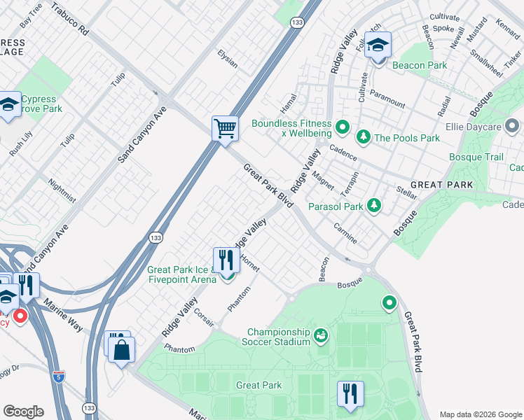 map of restaurants, bars, coffee shops, grocery stores, and more near 753 Spring Garden in Irvine