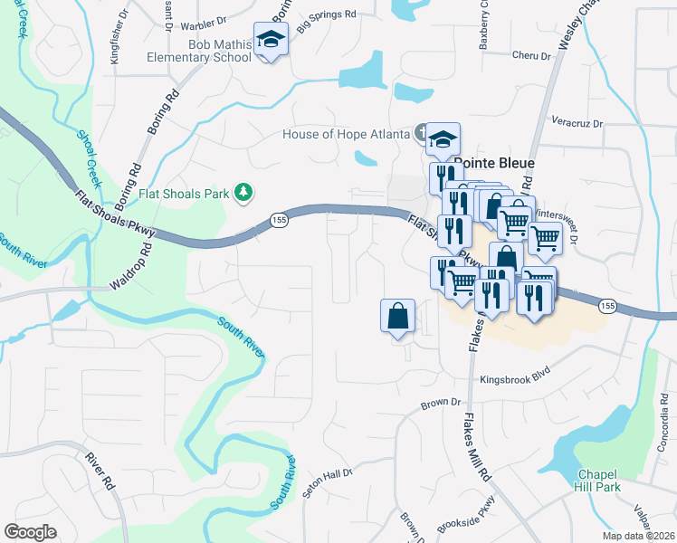 map of restaurants, bars, coffee shops, grocery stores, and more near 3575 Hancock View in Decatur