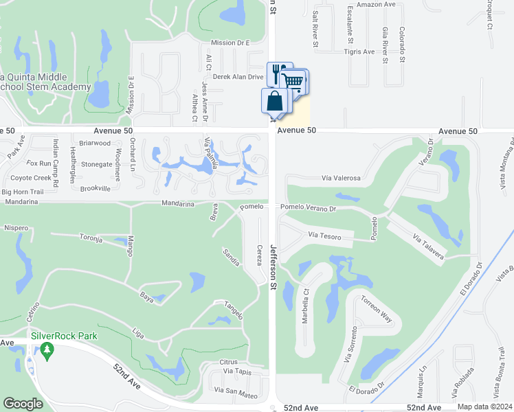 map of restaurants, bars, coffee shops, grocery stores, and more near Pomelo in La Quinta