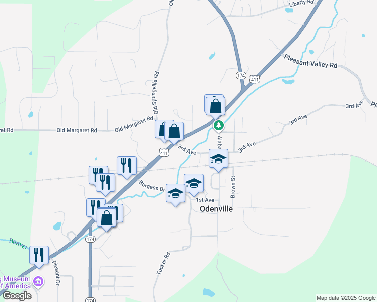 map of restaurants, bars, coffee shops, grocery stores, and more near 151 3rd Avenue in Odenville
