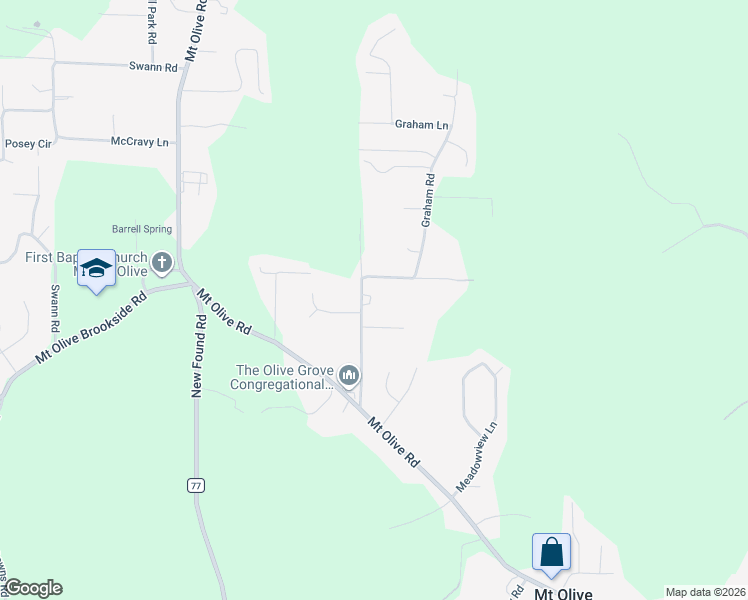 map of restaurants, bars, coffee shops, grocery stores, and more near 901 Crawford Road in Mount Olive