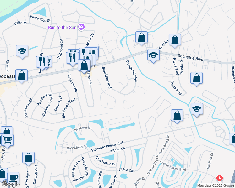 map of restaurants, bars, coffee shops, grocery stores, and more near 311 Rice Mill Drive in Myrtle Beach