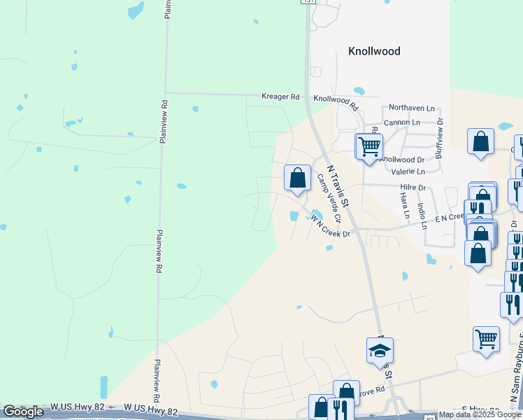 map of restaurants, bars, coffee shops, grocery stores, and more near 4623 Amesbury Lane in Sherman