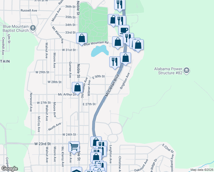 map of restaurants, bars, coffee shops, grocery stores, and more near 2815 Patton Road in Anniston