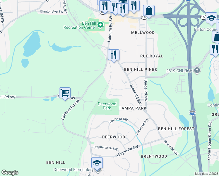 map of restaurants, bars, coffee shops, grocery stores, and more near 3800 Hempstead Way in Atlanta